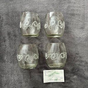 GREENGLASS Recycled Wine Bottle Clear With Etched Design Glassware - Set of 4